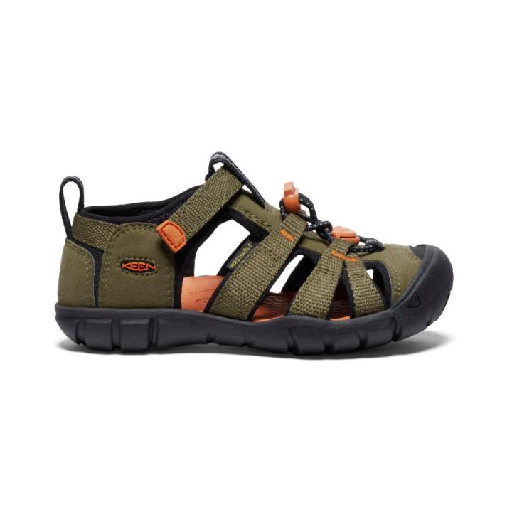 Little Kids' Seacamp II CNX Dark Olive/Gold Flame Sandal | Kids KEEN Playground