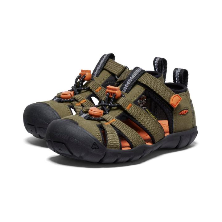 Little Kids' Seacamp II CNX Dark Olive/Gold Flame Sandal | Kids KEEN Playground