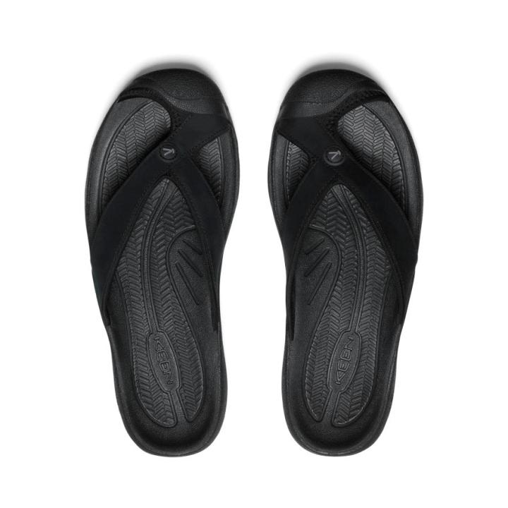Waimea Black/Black Leather Flip-Flop | Men KEEN Sandals